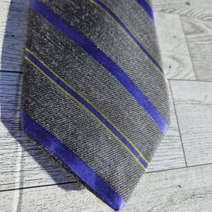 VIV Necktie Tie 30% Silk 70% Wool Gray Purple Yellow Striped